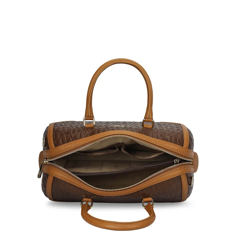 Da Milano Mocha Medium Monogram Leather Bowler - Mocha for Women | Best Price UAE